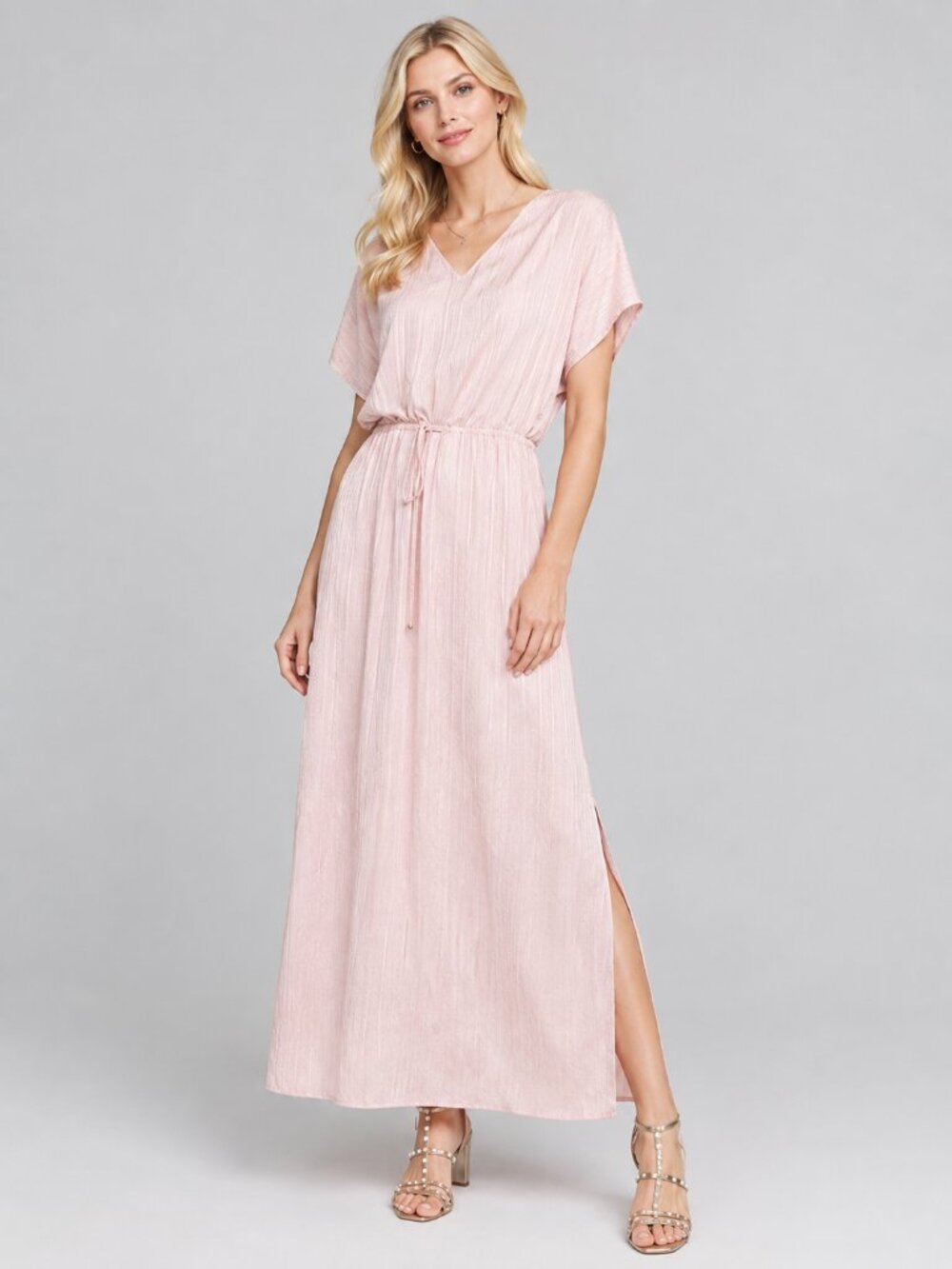 NWT White House Black Market Crinkle Satin Maxi Dress Sepia Rose Large #A4585